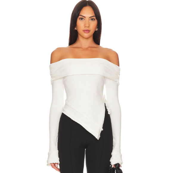 GUIZIO Soler Fold Over Knit Top in Off White Angora NWT Size Small - Picture 1 of 3